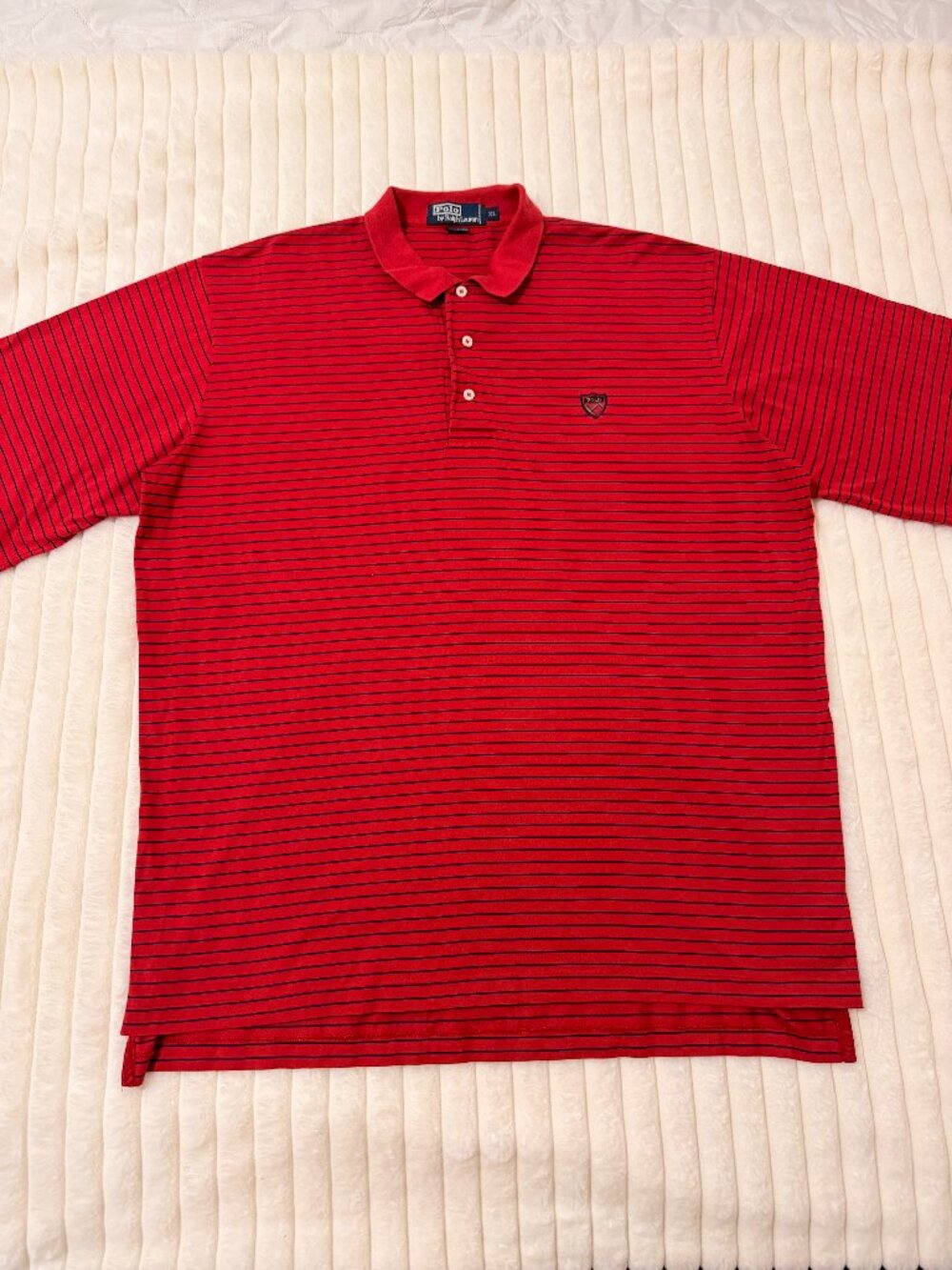 Polo Ralph Lauren Men’s XL Red Striped Polo Shirt Plaid Crest Cotton
